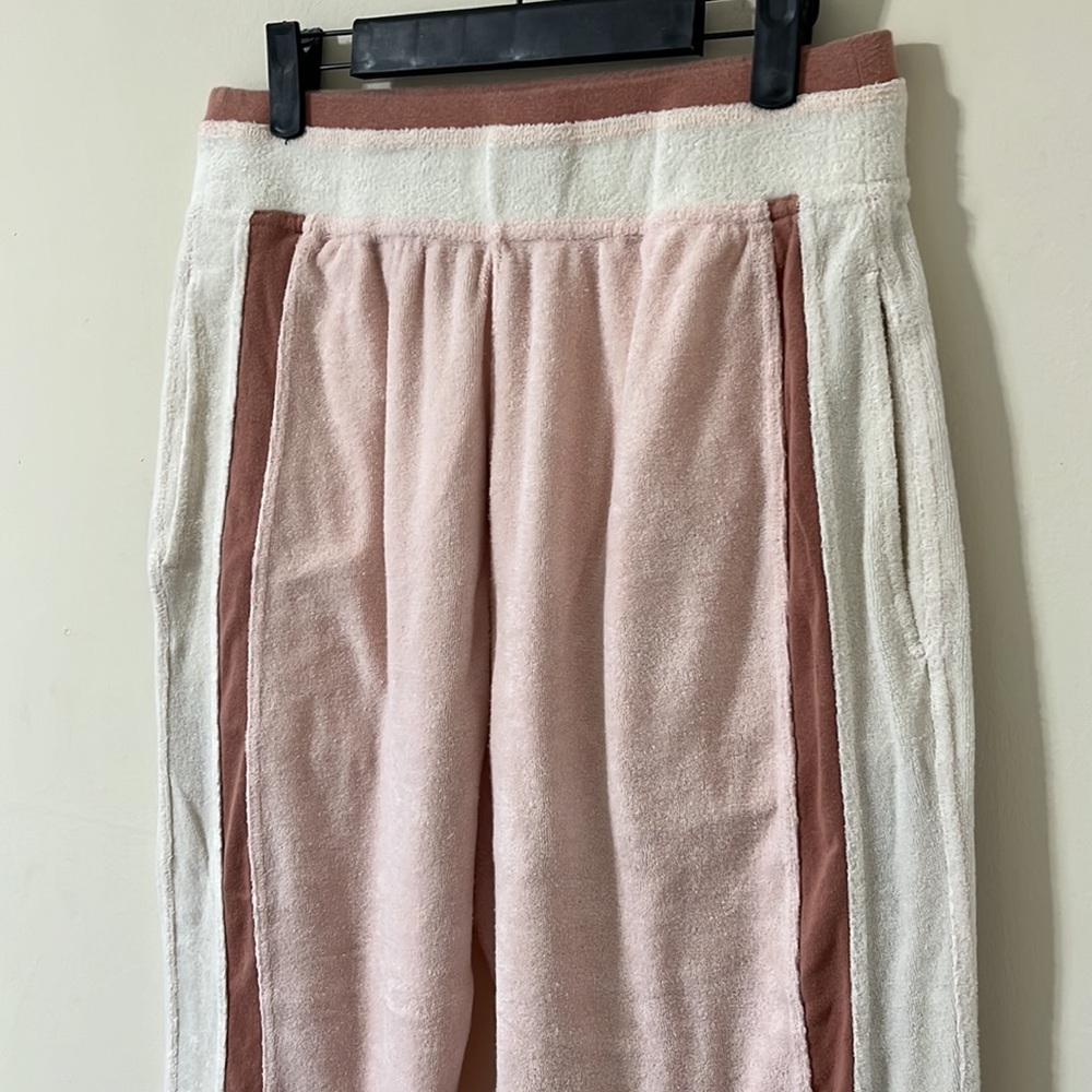 Free People Intimately Terry Cloth High Rise Pink Cream Brown Jogger Pants Sz L - Picture 4 of 8